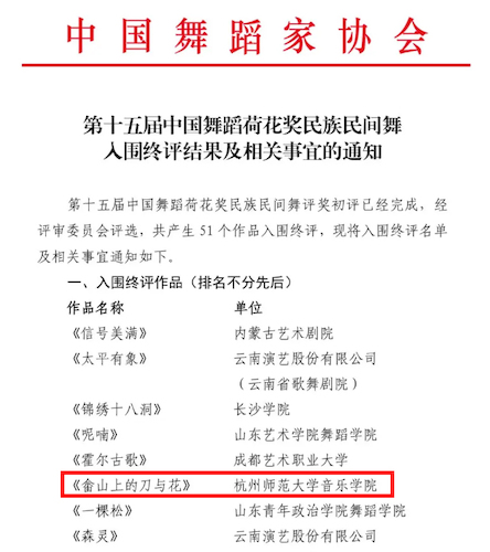 《畲山上的刀与花》入围第十五届中国舞蹈荷花奖民族民间舞大赛